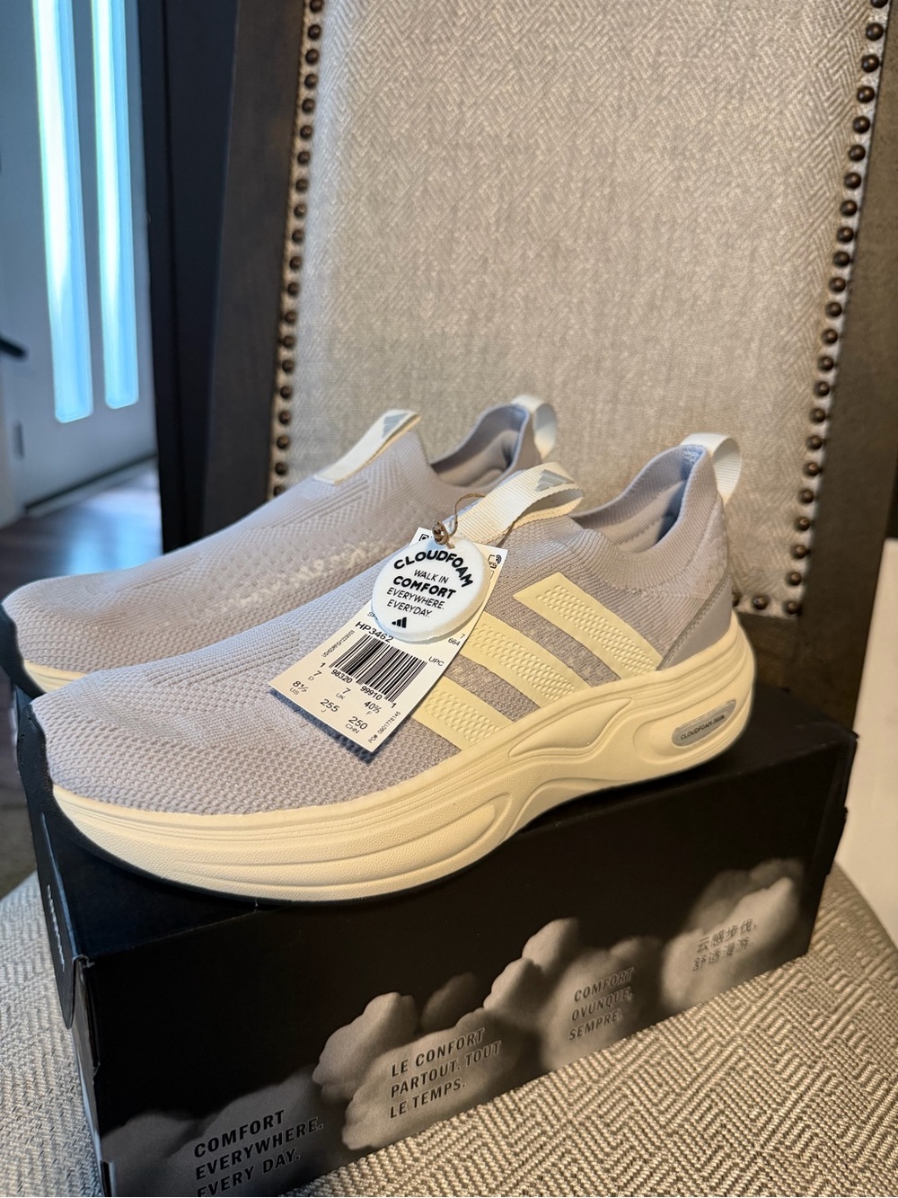 adidas Women's Slip-On Cloudfoam Sneakers in Light Gray and Off-White